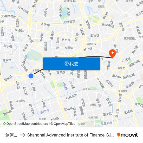 剑河路 to Shanghai Advanced Institute of Finance, SJTU map