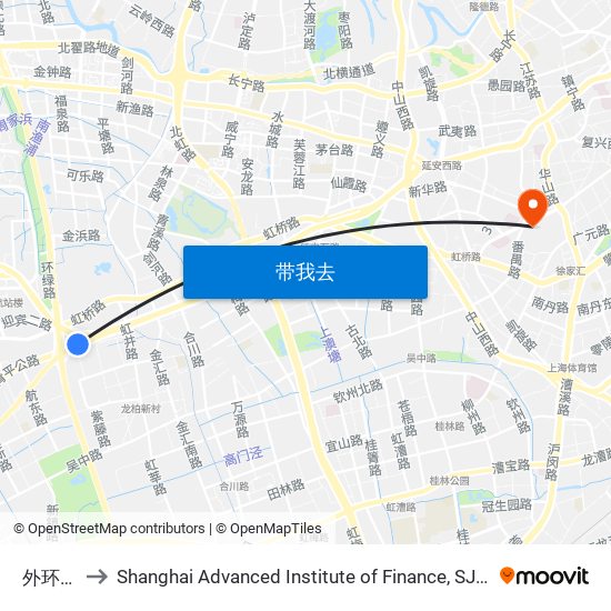 外环路 to Shanghai Advanced Institute of Finance, SJTU map