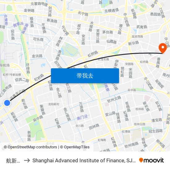 航新路 to Shanghai Advanced Institute of Finance, SJTU map