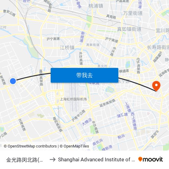 金光路闵北路(华山医院) to Shanghai Advanced Institute of Finance, SJTU map