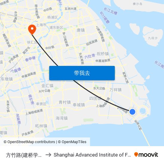 方竹路(建桥学院北门) to Shanghai Advanced Institute of Finance, SJTU map