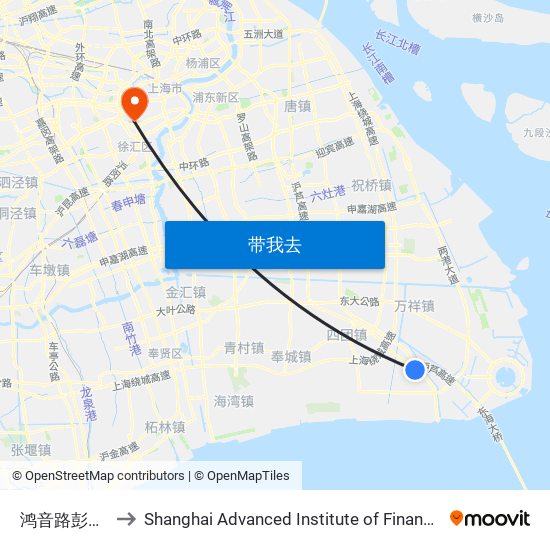 鸿音路彭平路 to Shanghai Advanced Institute of Finance, SJTU map