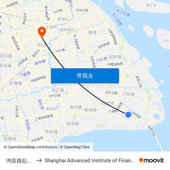 鸿音路彭平路 to Shanghai Advanced Institute of Finance, SJTU map