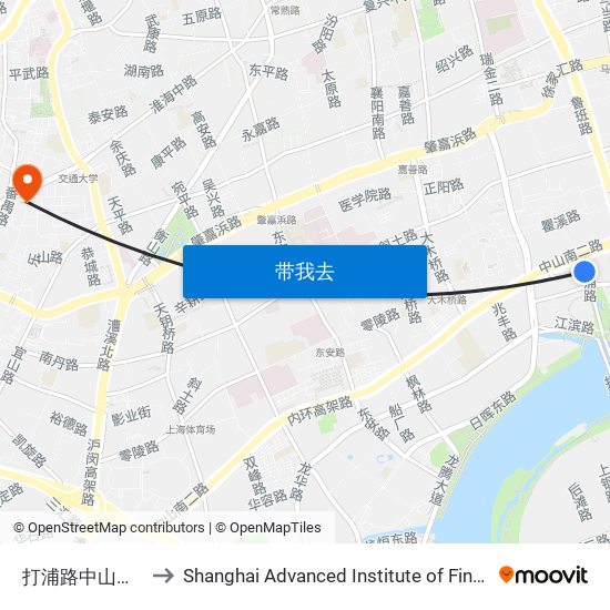 打浦路中山南一路 to Shanghai Advanced Institute of Finance, SJTU map