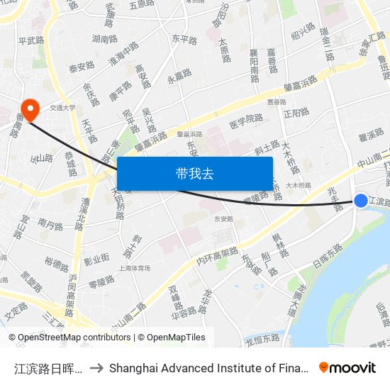 江滨路日晖东路 to Shanghai Advanced Institute of Finance, SJTU map