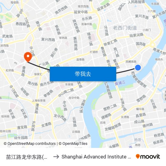 苗江路龙华东路(中国船舶馆) to Shanghai Advanced Institute of Finance, SJTU map