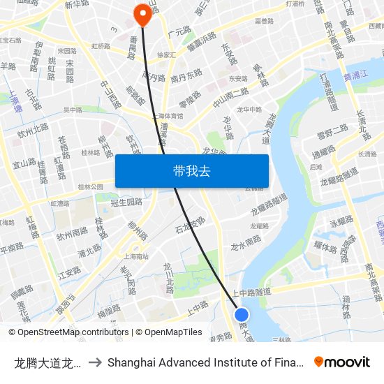 龙腾大道龙瑞路 to Shanghai Advanced Institute of Finance, SJTU map