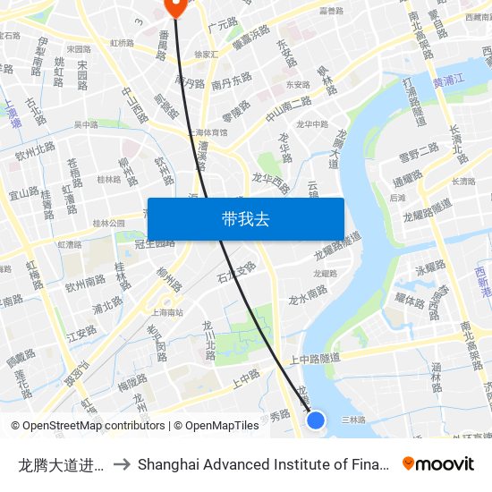 龙腾大道进木港 to Shanghai Advanced Institute of Finance, SJTU map