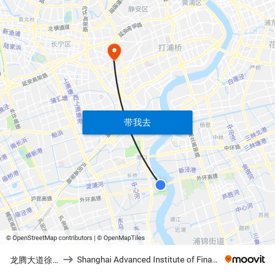龙腾大道徐梅路 to Shanghai Advanced Institute of Finance, SJTU map