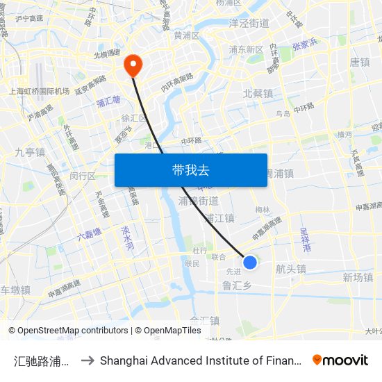 汇驰路浦航路 to Shanghai Advanced Institute of Finance, SJTU map