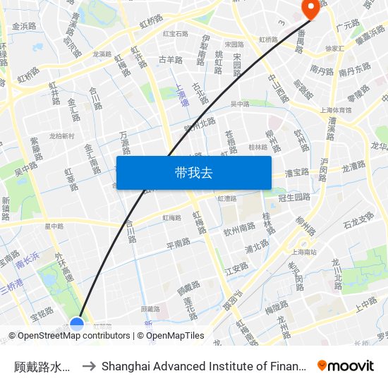 顾戴路水清路 to Shanghai Advanced Institute of Finance, SJTU map