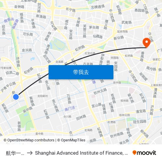 航华一村 to Shanghai Advanced Institute of Finance, SJTU map