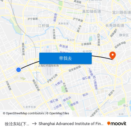 徐泾东站(下客站) to Shanghai Advanced Institute of Finance, SJTU map