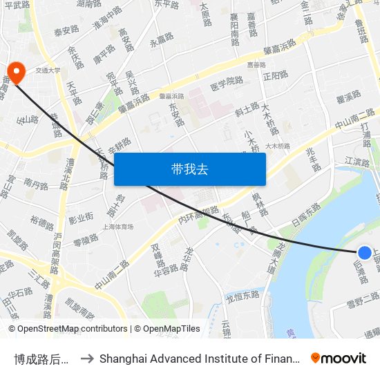 博成路后滩路 to Shanghai Advanced Institute of Finance, SJTU map