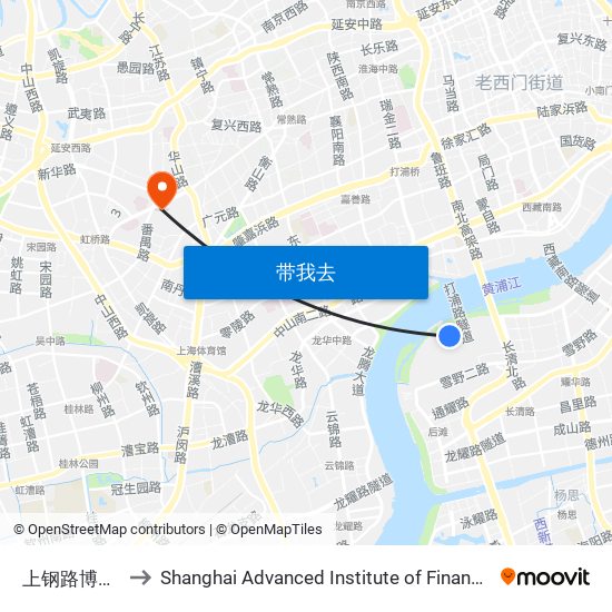 上钢路博城路 to Shanghai Advanced Institute of Finance, SJTU map