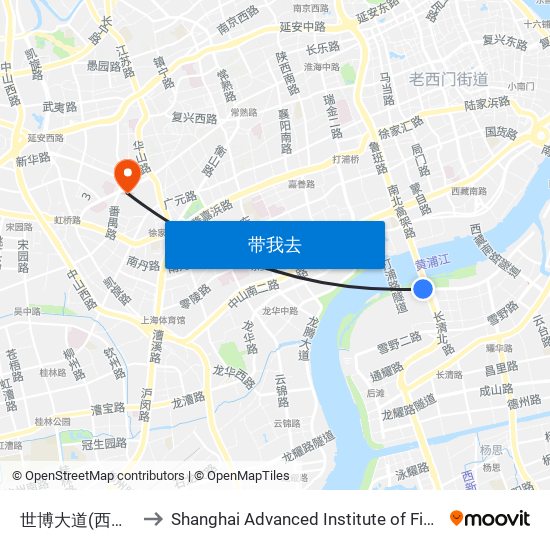 世博大道(西班牙馆) to Shanghai Advanced Institute of Finance, SJTU map