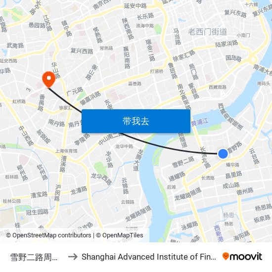 雪野二路周家渡路 to Shanghai Advanced Institute of Finance, SJTU map