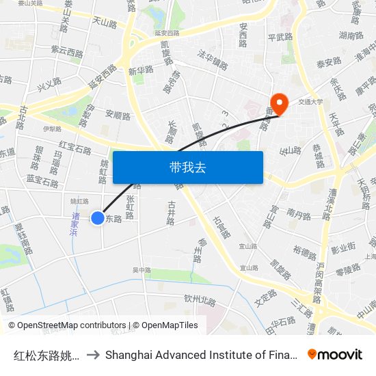 红松东路姚虹路 to Shanghai Advanced Institute of Finance, SJTU map