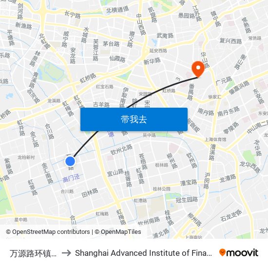 万源路环镇南路 to Shanghai Advanced Institute of Finance, SJTU map