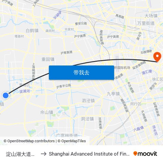 淀山湖大道青泰路 to Shanghai Advanced Institute of Finance, SJTU map