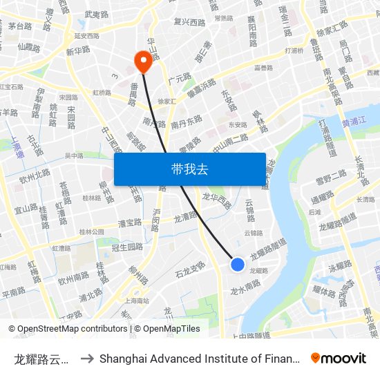 龙耀路云锦路 to Shanghai Advanced Institute of Finance, SJTU map