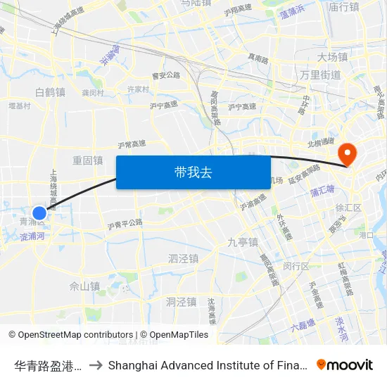 华青路盈港东路 to Shanghai Advanced Institute of Finance, SJTU map