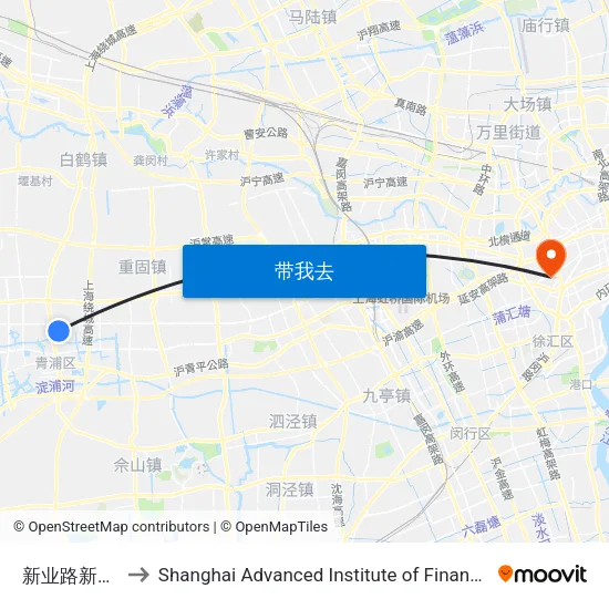 新业路新园路 to Shanghai Advanced Institute of Finance, SJTU map