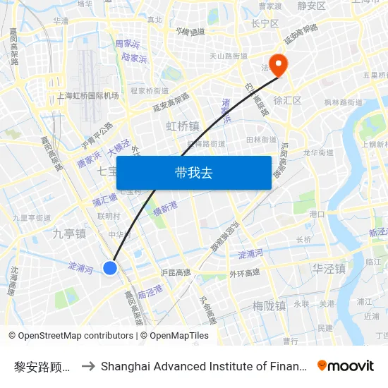 黎安路顾黎路 to Shanghai Advanced Institute of Finance, SJTU map