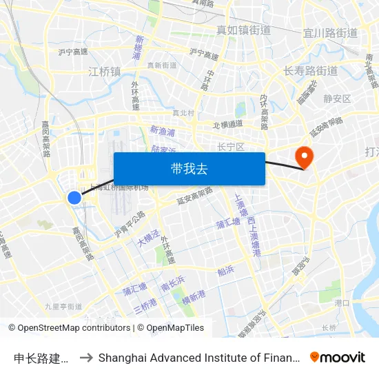 申长路建虹路 to Shanghai Advanced Institute of Finance, SJTU map