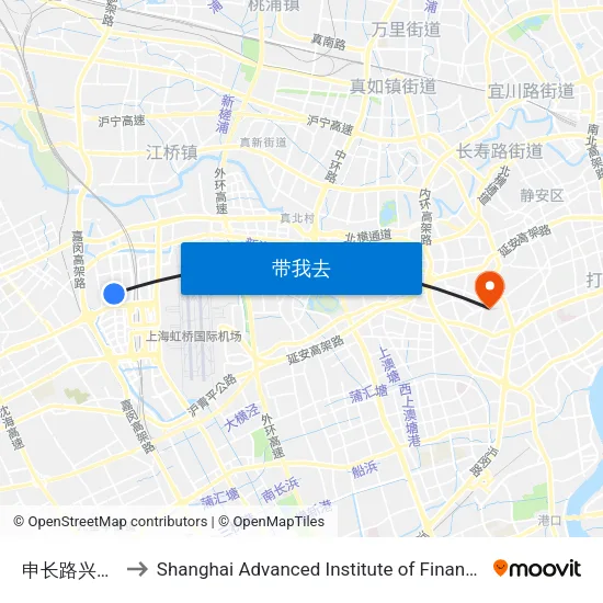 申长路兴虹路 to Shanghai Advanced Institute of Finance, SJTU map