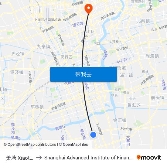 萧塘 Xiaotang to Shanghai Advanced Institute of Finance, SJTU map