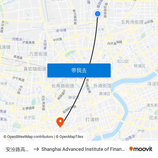 安汾路高境路 to Shanghai Advanced Institute of Finance, SJTU map