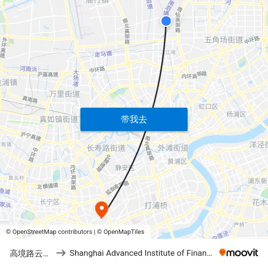 高境路云西路 to Shanghai Advanced Institute of Finance, SJTU map