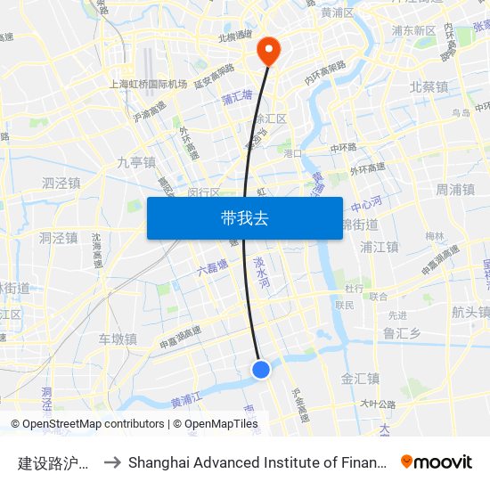 建设路沪闵路 to Shanghai Advanced Institute of Finance, SJTU map