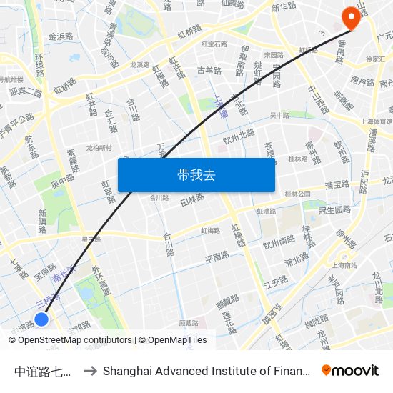 中谊路七莘路 to Shanghai Advanced Institute of Finance, SJTU map