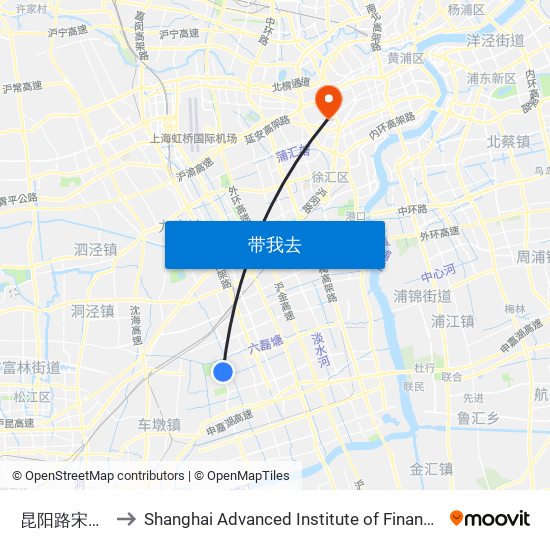 昆阳路宋长浜 to Shanghai Advanced Institute of Finance, SJTU map