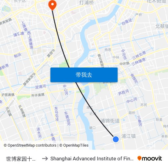 世博家园十一街坊 to Shanghai Advanced Institute of Finance, SJTU map