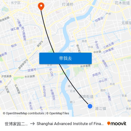 世博家园二街坊 to Shanghai Advanced Institute of Finance, SJTU map