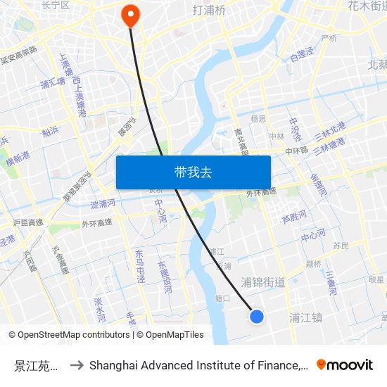 景江苑A区 to Shanghai Advanced Institute of Finance, SJTU map