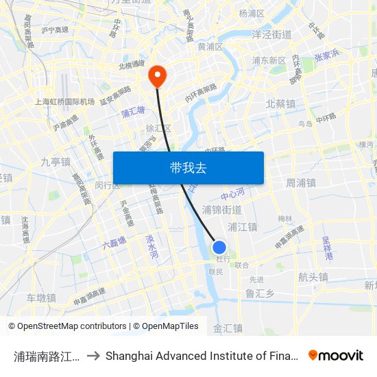 浦瑞南路江坤路 to Shanghai Advanced Institute of Finance, SJTU map