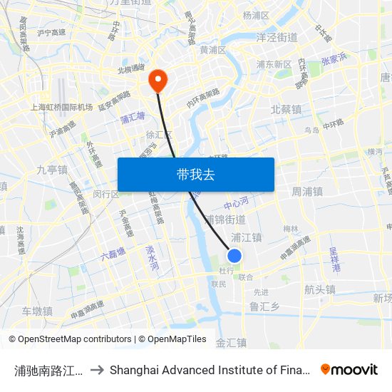 浦驰南路江坤路 to Shanghai Advanced Institute of Finance, SJTU map