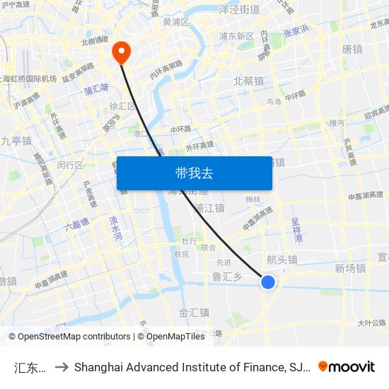 汇东村 to Shanghai Advanced Institute of Finance, SJTU map