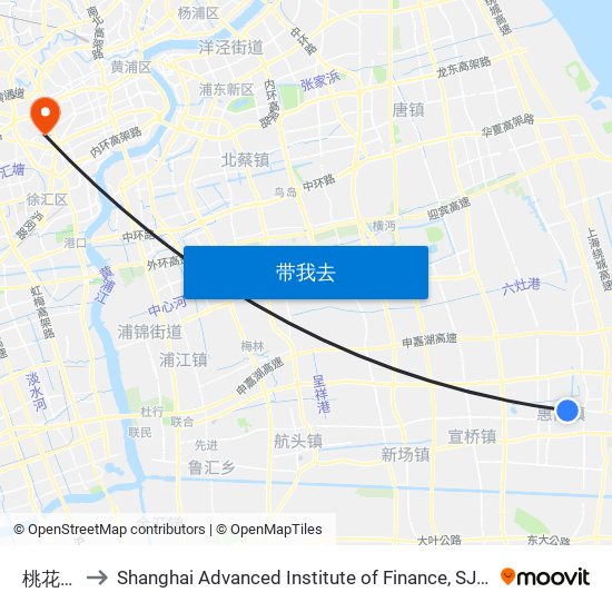 桃花村 to Shanghai Advanced Institute of Finance, SJTU map