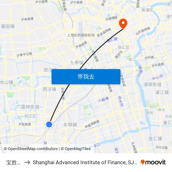 宝胜路 to Shanghai Advanced Institute of Finance, SJTU map