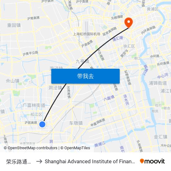 荣乐路通波塘 to Shanghai Advanced Institute of Finance, SJTU map