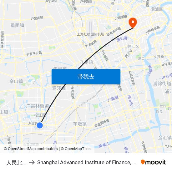 人民北路 to Shanghai Advanced Institute of Finance, SJTU map