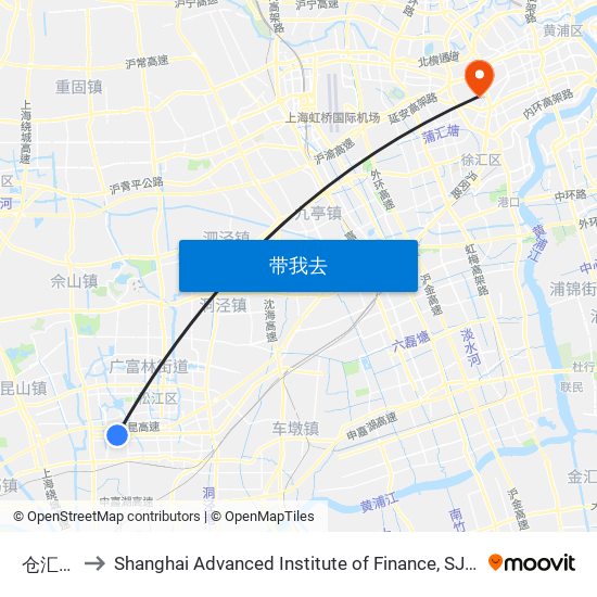 仓汇路 to Shanghai Advanced Institute of Finance, SJTU map