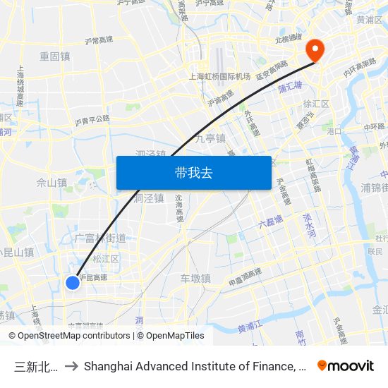 三新北路 to Shanghai Advanced Institute of Finance, SJTU map
