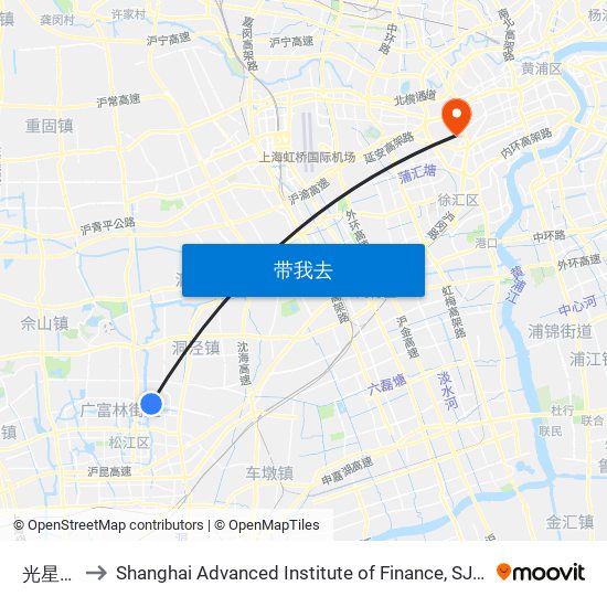 光星路 to Shanghai Advanced Institute of Finance, SJTU map