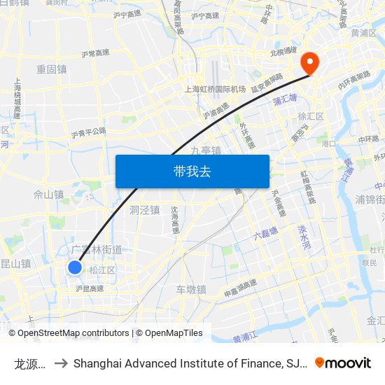 龙源路 to Shanghai Advanced Institute of Finance, SJTU map